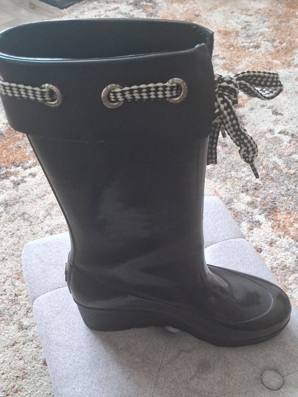 Sperry Black Rain Boot with Black-and-White Lace